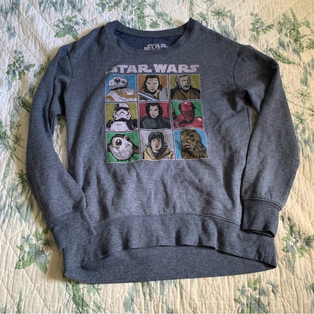 Star Wars Heather Gray Blue Sweatshirt S Porg Kylo Ren C-3PO BB-8 Rey Chewbacca